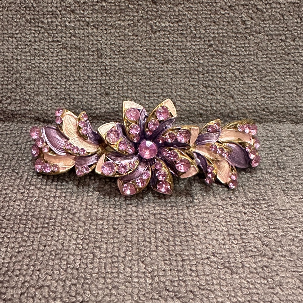 Vintage enamel rhinestone French style barrette